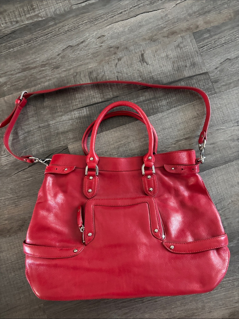 Cole Haan Red Leather Shoulder Hobo Tote Bag, Multiple Pockets, Like New - Picture 5 of 13